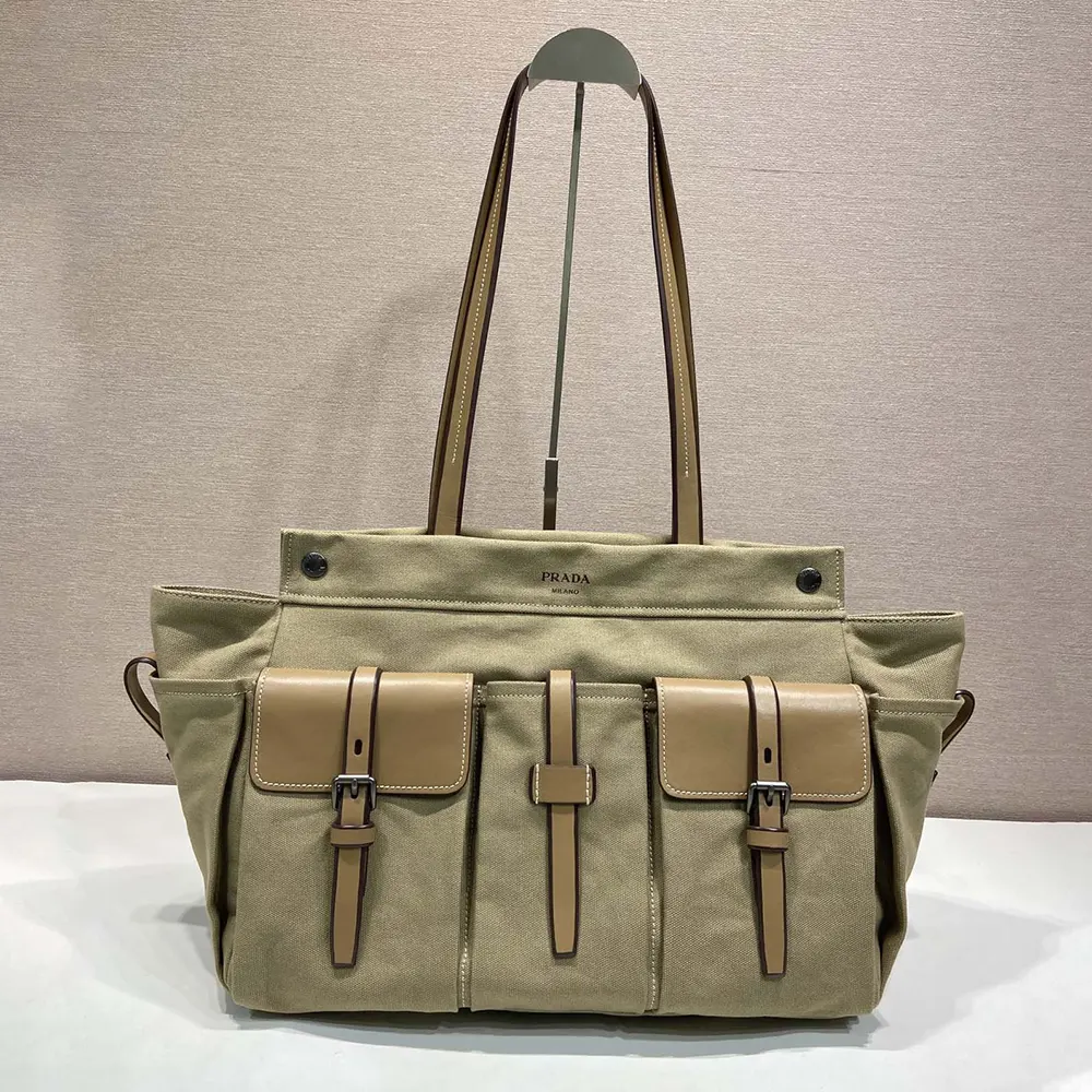 Prada Women Route Canvas and Leather Tote Bag 2VG1392G6SF0241