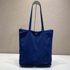 Prada Women Saffiano Leather Pendant With Re-Nylon Tote Bag-Baltic Blue