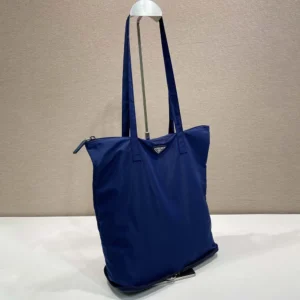 Prada Women Saffiano Leather Pendant With Re-Nylon Tote Bag-Baltic Blue