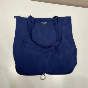 Prada Women Saffiano Leather Pendant With Re-Nylon Tote Bag-Baltic Blue