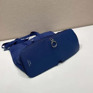Prada Women Saffiano Leather Pendant With Re-Nylon Tote Bag-Baltic Blue