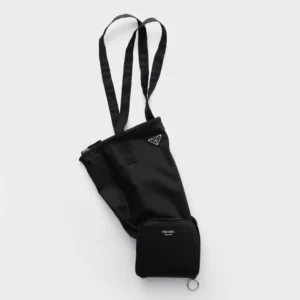 Prada Women Saffiano Leather Pendant With Re-Nylon Tote Bag-Black