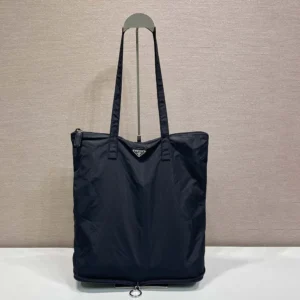 Prada Women Saffiano Leather Pendant With Re-Nylon Tote Bag-Black