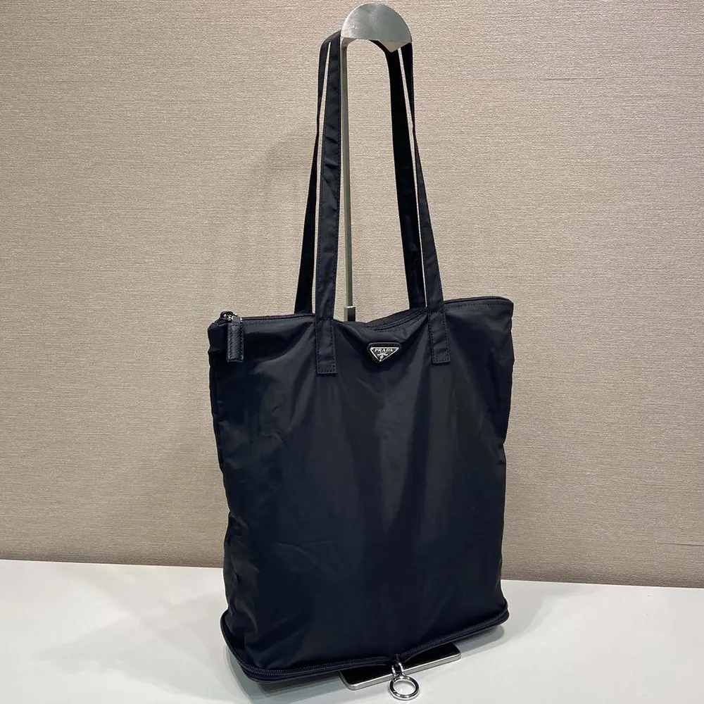 Prada Women Saffiano Leather Pendant With Re-Nylon Tote Bag-Black 5 Prada Women Saffiano Leather Pendant With Re-Nylon Tote Bag-Black