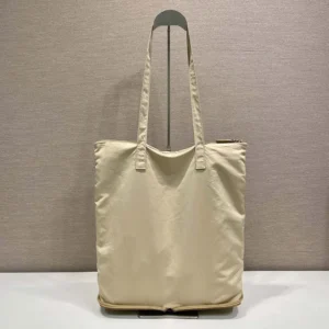 Prada Women Saffiano Leather Pendant With Re-Nylon Tote Bag-Camel Brown