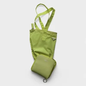 Prada Women Saffiano Leather Pendant With Re-Nylon Tote Bag-Green