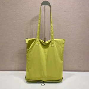 Prada Women Saffiano Leather Pendant With Re-Nylon Tote Bag-Green