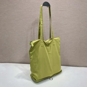 Prada Women Saffiano Leather Pendant With Re-Nylon Tote Bag-Green