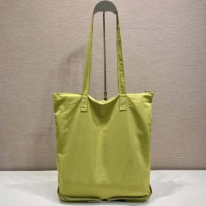 Prada Women Saffiano Leather Pendant With Re-Nylon Tote Bag-Green