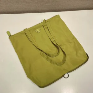 Prada Women Saffiano Leather Pendant With Re-Nylon Tote Bag-Green