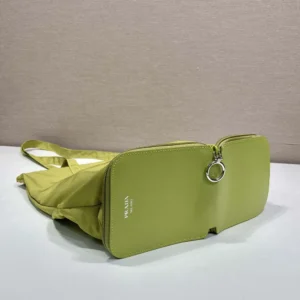 Prada Women Saffiano Leather Pendant With Re-Nylon Tote Bag-Green