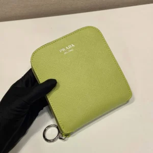 Prada Women Saffiano Leather Pendant With Re-Nylon Tote Bag-Green