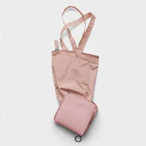 Prada Women Saffiano Leather Pendant With Re-Nylon Tote Bag-Peach 1TT330
