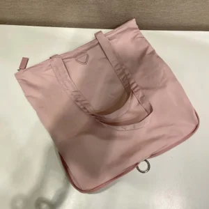 Prada Women Saffiano Leather Pendant With Re-Nylon Tote Bag-Peach 1TT330