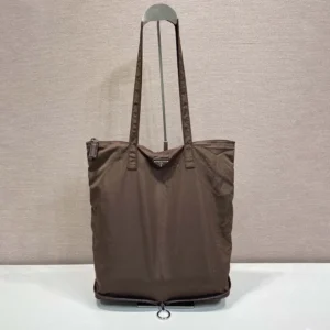Prada Women Saffiano Leather Pendant With Re-Nylon Tote Bag-Sienna