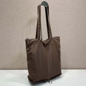 Prada Women Saffiano Leather Pendant With Re-Nylon Tote Bag-Sienna