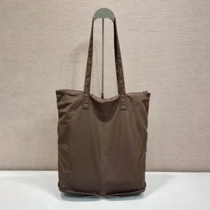 Prada Women Saffiano Leather Pendant With Re-Nylon Tote Bag-Sienna