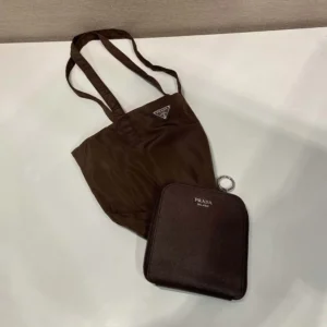 Prada Women Saffiano Leather Pendant With Re-Nylon Tote Bag-Sienna