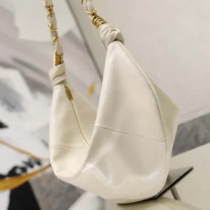 Saint Laurent YSL Women Amalia Small Hobo In Lambskin-White
