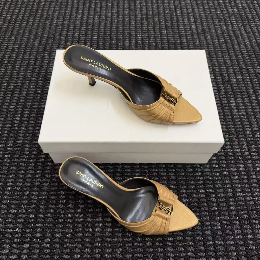Saint Laurent YSL Women Babylone Mules in Metallic Leather Metal Persian