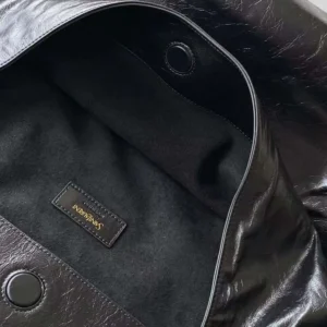 Saint Laurent YSL Women Hortense Hobo In Shiny Leather Black