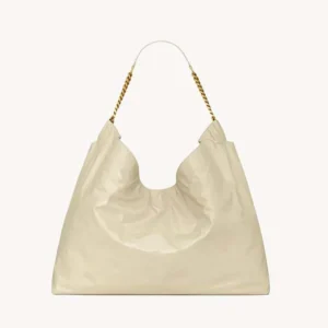 Saint Laurent YSL Women Hortense Hobo In Shiny Leather White