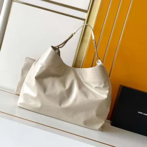 Saint Laurent YSL Women Hortense Hobo In Shiny Leather White