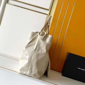 Saint Laurent YSL Women Hortense Hobo In Shiny Leather White