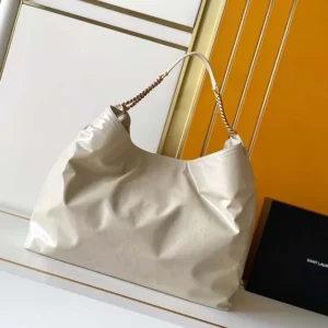 Saint Laurent YSL Women Hortense Hobo In Shiny Leather White