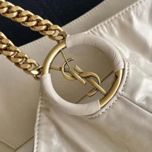 Saint Laurent YSL Women Hortense Hobo In Shiny Leather White
