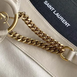 Saint Laurent YSL Women Hortense Hobo In Shiny Leather White