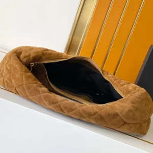 Saint Laurent YSL Women Icare Hobo In Quilted Suede Brown