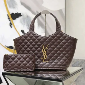 Saint Laurent YSL Women Icare Medium In Quilted Nappa Burgundy