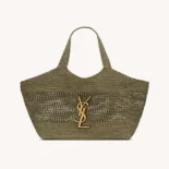 Saint Laurent YSL Women Icare Medium In Raffia Dark Green