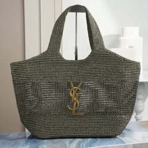 Saint Laurent YSL Women Icare Medium In Raffia Dark Green