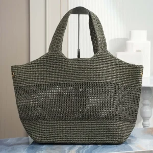 Saint Laurent YSL Women Icare Medium In Raffia Dark Green