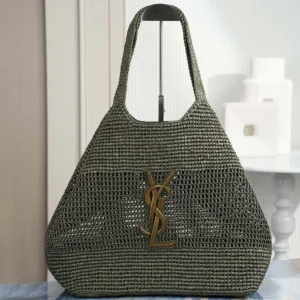 Saint Laurent YSL Women Icare Medium In Raffia Dark Green