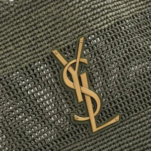 Saint Laurent YSL Women Icare Medium In Raffia Dark Green