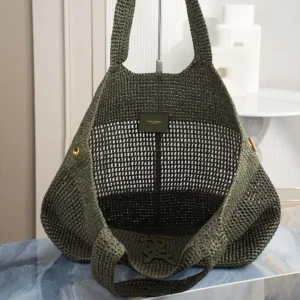 Saint Laurent YSL Women Icare Medium In Raffia Dark Green