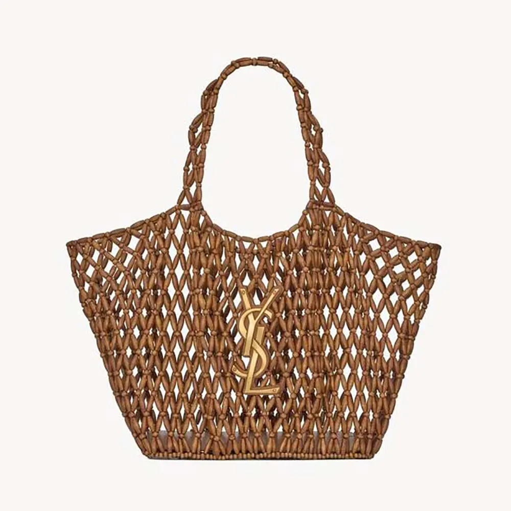 Saint Laurent YSL Women Icare Medium In Wood Beads Dark Brown 1 Saint Laurent YSL Women Icare Medium In Wood Beads Dark Brown