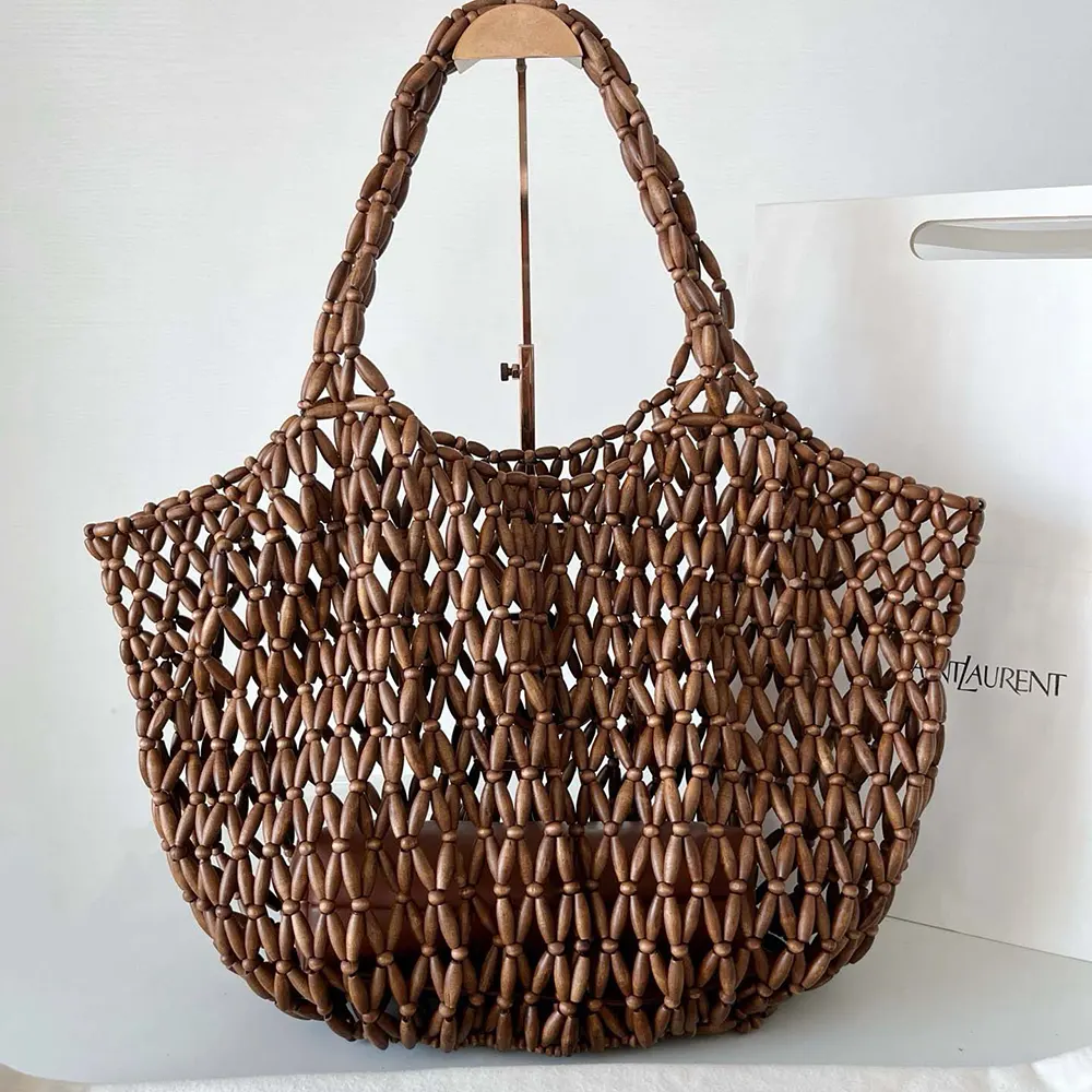 Saint Laurent YSL Women Icare Medium In Wood Beads Dark Brown 3 Saint Laurent YSL Women Icare Medium In Wood Beads Dark Brown