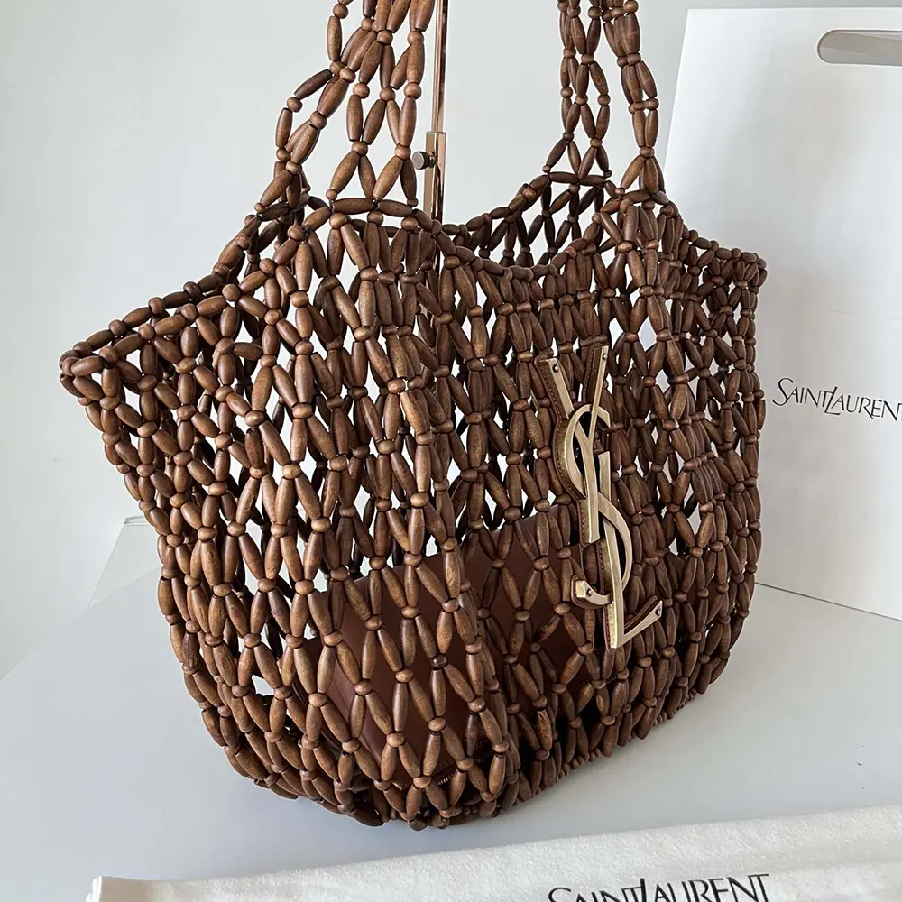 Saint Laurent YSL Women Icare Medium In Wood Beads Dark Brown 4 Saint Laurent YSL Women Icare Medium In Wood Beads Dark Brown - Image 4