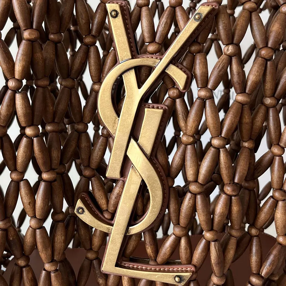 Saint Laurent YSL Women Icare Medium In Wood Beads Dark Brown 7 Saint Laurent YSL Women Icare Medium In Wood Beads Dark Brown - Image 7