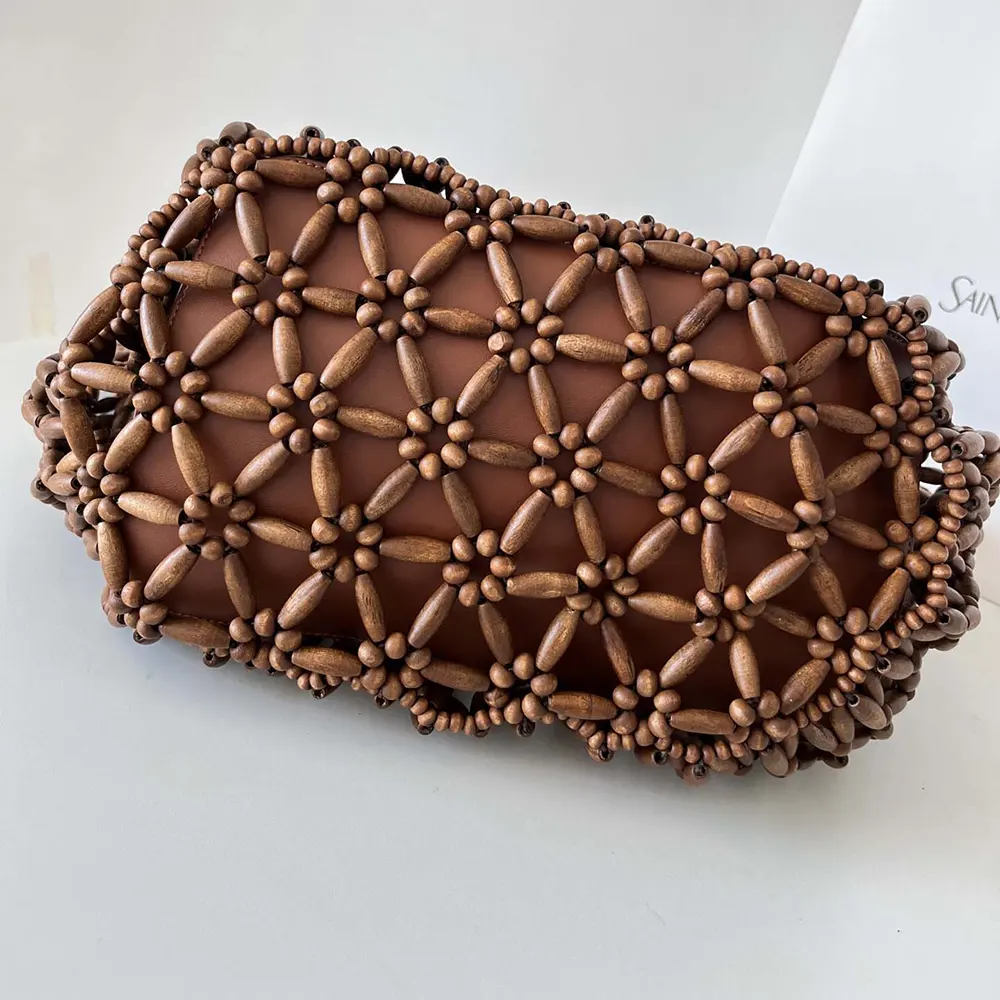 Saint Laurent YSL Women Icare Medium In Wood Beads Dark Brown 6 Saint Laurent YSL Women Icare Medium In Wood Beads Dark Brown - Image 6