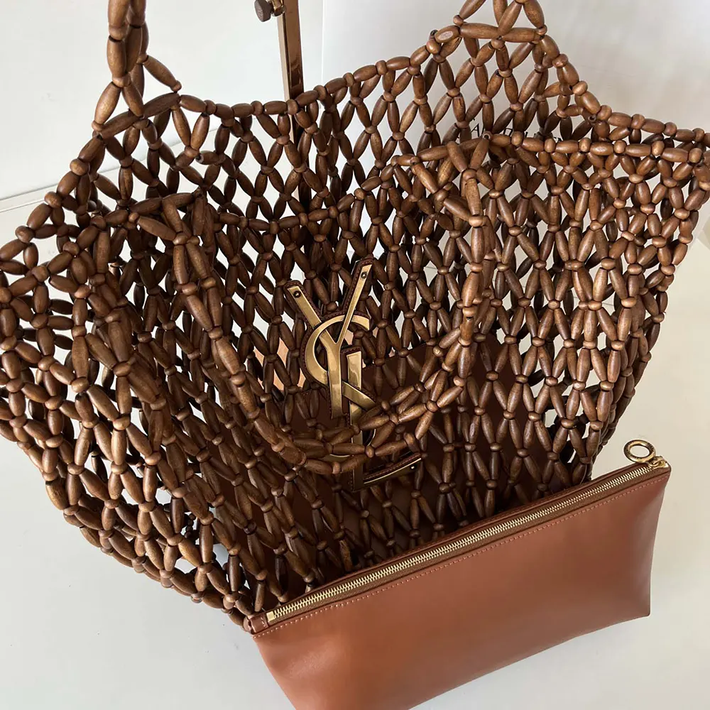 Saint Laurent YSL Women Icare Medium In Wood Beads Dark Brown 5 Saint Laurent YSL Women Icare Medium In Wood Beads Dark Brown - Image 5