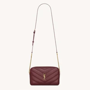 Saint Laurent YSL Women Loulou Camera Bag In Matelassé Lambskin-Rouge Cabernet