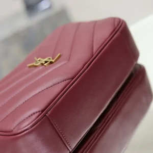 Saint Laurent YSL Women Loulou Camera Bag In Matelassé Lambskin-Rouge Cabernet