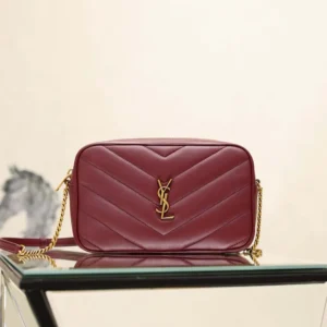 Saint Laurent YSL Women Loulou Camera Bag In Matelassé Lambskin-Rouge Cabernet