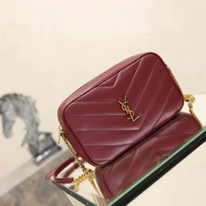 Saint Laurent YSL Women Loulou Camera Bag In Matelassé Lambskin-Rouge Cabernet