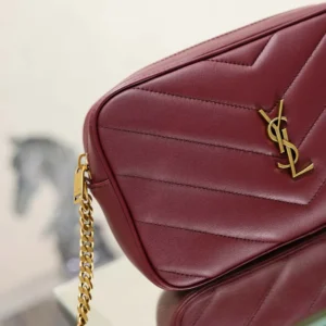 Saint Laurent YSL Women Loulou Camera Bag In Matelassé Lambskin-Rouge Cabernet